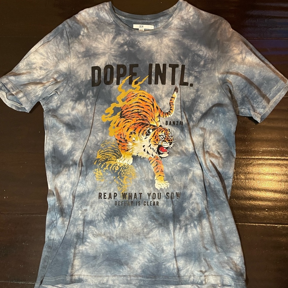 DOPE Blue Short Sleeve Tee with Tiger Graphic